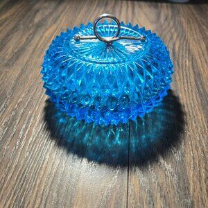Vintage INDIANA TIARA GLASS Diamond Point Covered Candy Dish w/ Handle